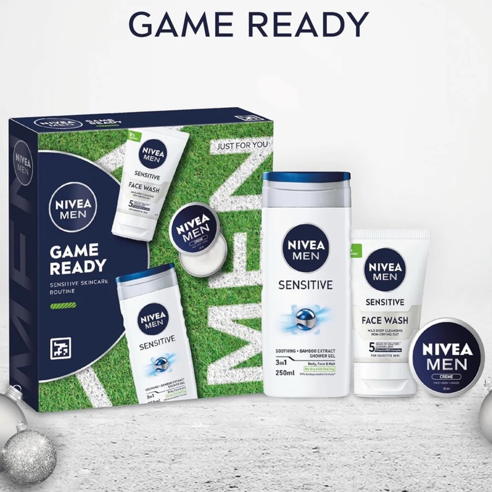 ✨Nivea Men Game Ready Sensitive Skincare Routine Set- 3pc, shower, face, creme